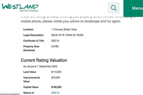 Photo of property in 1 Tramway Street, Ross, 7812