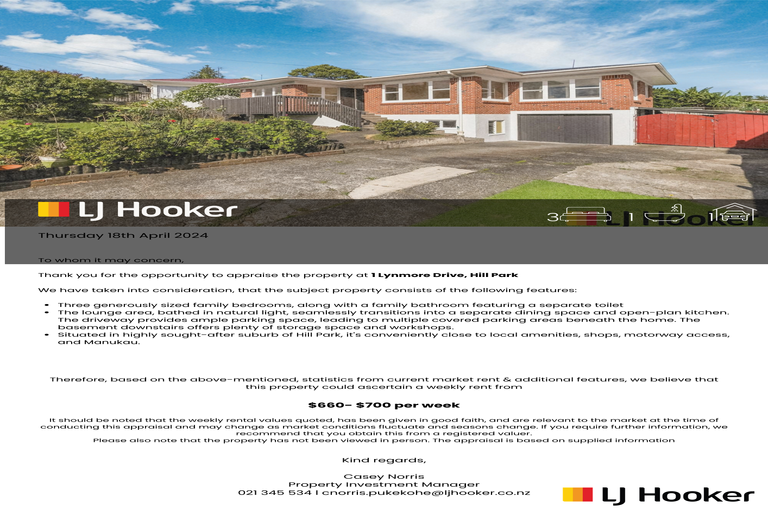 Photo of property in 1 Lynmore Drive, Hillpark, Auckland, 2102